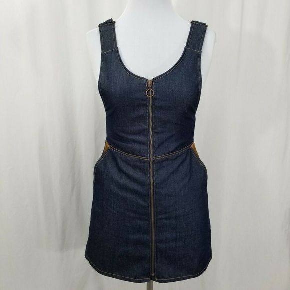 Zara Basic Z1975 Full Zip Denim Pinafore Dress - Picture 1 of 8